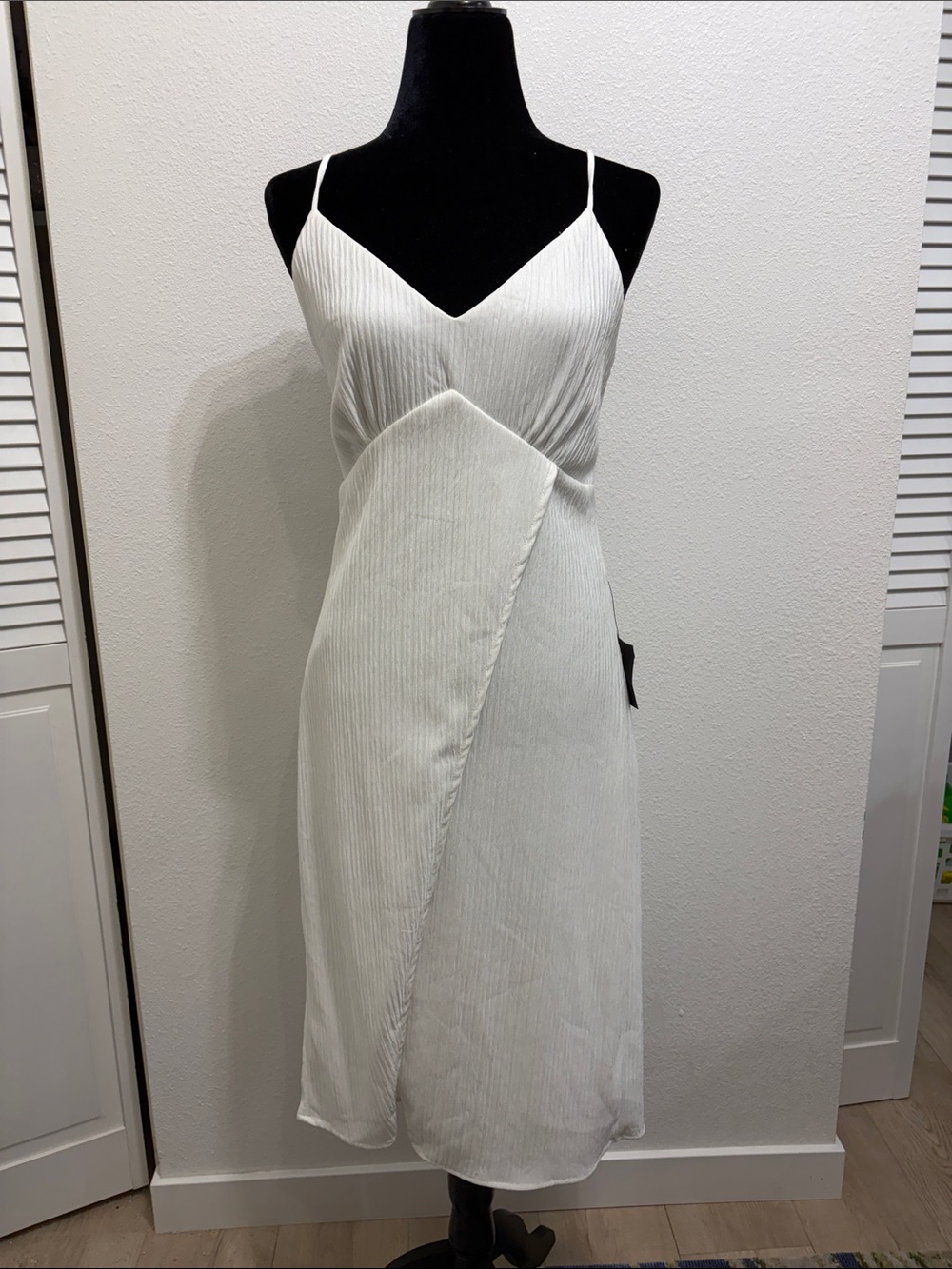 Lulu's White Pleated V-Neck Slip Dress